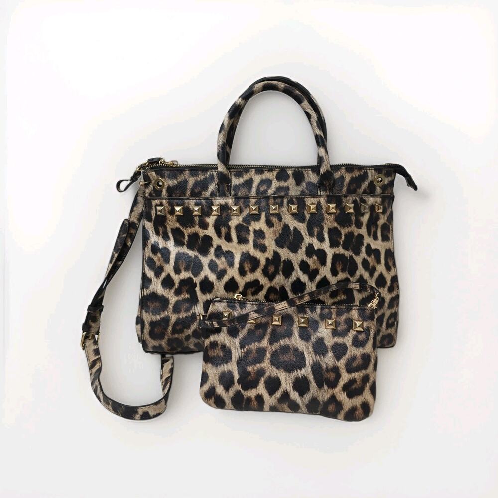 Carlos by Carlos Santana Leopard Print Studded Satchel Bag with Coin Purse